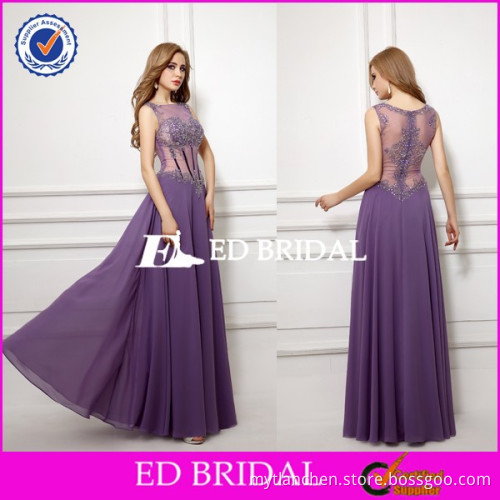 BN73 Illusion Tulle Sleeveless Beading Corset Purple Elegant Full Figure Evening Dresses